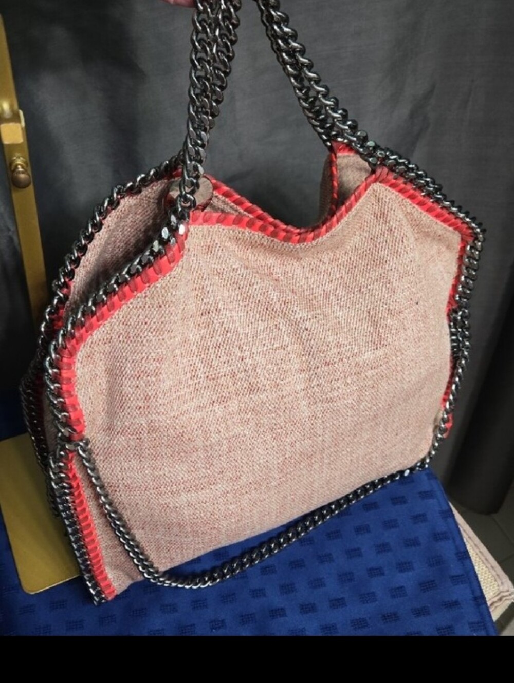 Stella Mccartney Falabella Fold Over Pink Tweed Tote with Gunmetal Chain - Picture 7 of 16
